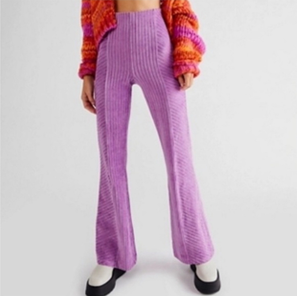 Free People Lavender Ribbed Knit Flare Pants
